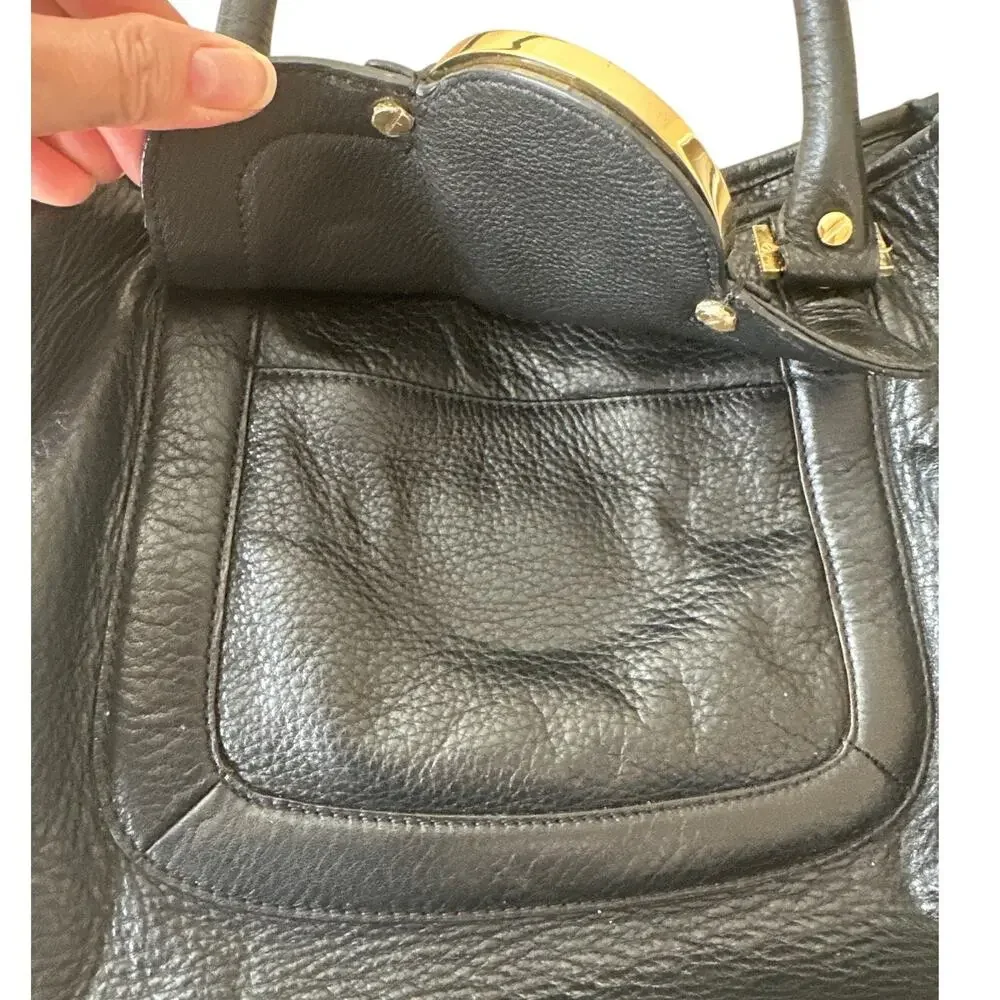 Tory Burch Amanda Slouchy Hobo Black Pebbled Leather‎ Gold Logo